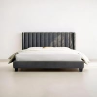 سرير فيينا منجد قماش كتان لون رمادي