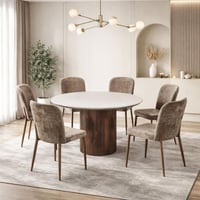 طاولة طعام جولييتّا مستديرة سطح بديل الرخام ابيض و...