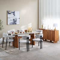 كرسي طاولة طعام قماش بوكلية رمادي فاتح بأرجل معدن...