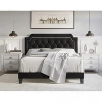 سرير ريغال منجد من الظهر بقماش مخمل باللون الأسود