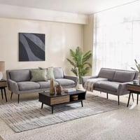 كنبة أردورا بمقعدين قماش لون رمادي بارجل معدن اسود