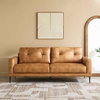 كنبة المقيال 3 مقاعد قماش جلد لون هافان بأرجل معدن...