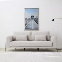 كنبة قماش 3 مقاعد مع وسادتين بأرجل معدن فضي من سوف...