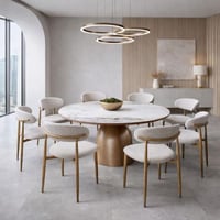 طاولة طعام فيورينزا مستديرة سطح سيراميك بيج و قاعد...