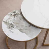 طقم طاولة قهوة ميليورا قطعتين من الحجر الملبد ابيض...