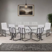 طقم طاولة سفرة مستطيلة من خشب هندسي مع 8 كراسي قما...