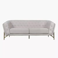 كنبة كالڤيرا 3 مقاعد قماش ابيض بأرجل معدنية ذهبي