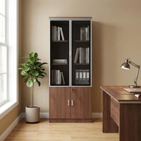 دولاب ملفات سيينا درفتين خشب بني فاتح مع زجاج