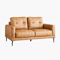 كنبة روش مقعدين قماش جلد لون هافان بأرجل معدنية