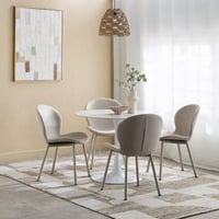 طقم طاولة سفرة مستديرة حجر ملبد بقاعدة معدن ابيض م...