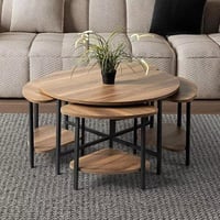 طاولة قهوة فالريسا مستديرة خشب هندسي مع 4 كراسي بق...