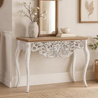 كونسول نوفيلّا بوهيمي من الخشب تشطيب ريفي لون ابيض...