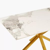 طقم طاولة سفرة مستطيلة من الحجر الملبد ابيض 6 كراس...