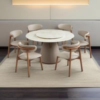 طاولة طعام دومينيكا مستديرة سطح رخام و قاعدة معدن...