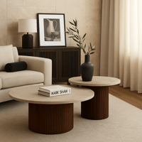 طقم طاولات فيوريلا دائري قطعتين خشب بني داكن في بي...