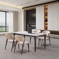 طقم طاولة سفرة مستطيلة سطح من الحجر الملبد ابيض 6...