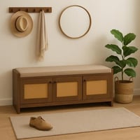 خزانة أحذية أكورا خشب بني مع مقعد بيج