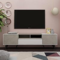 طاولة تلفزيون خشب ماليزي اللون أبيض ورمادي مقاس 17...