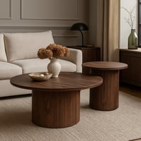 طقم طاولات فيوريلا دائري قطعتين خشب بني داكن