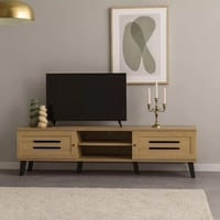 طاولة تلفزيون بياتريتشي خشب بيج بابين و رفين للتخز...