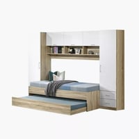 سرير كابينة فردي مع كابينة حائط كاملة ووحدة سرير ق...