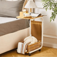 طاولة خدمة رولكس بسطح خشبي وجيب جانبي قماش لون بيج...