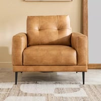 كنبة روش مقعد واحد قماش جلد لون هافان بأرجل معدنية