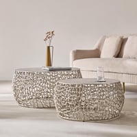 طقم طاولات قهوة دولتشي الومنيوم لون فضي - 2 حبة