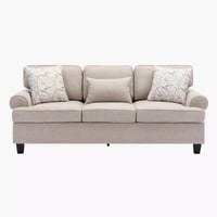 كنبة مارزيلا قماش 3 مقاعد مع وسادتين مربع ابيض في...