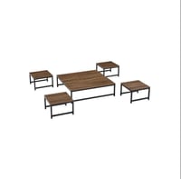 طقم طاولات شاي 5 قطع سطح خشب بني غامق مربع بقاعدة...