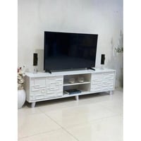 طاولة تلفزيون كارلا خشب باللون الأبيض مقاس 180x45x...