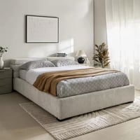 سرير رافال منجد بالكامل كتان لون أوف وايت