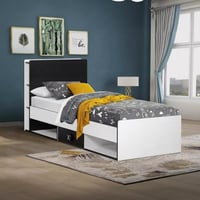 سرير فردي ذكي بلوح رأسي بمساحة تخزين ودرجين من جيم...