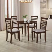 طقم طاولة سفرة مستديرة خشب لون بني 4 كراسي قماش رم...