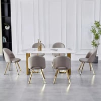 طقم طاولة سفرة مستطيلة من الحجر الملبد ابيض 6 كراس...