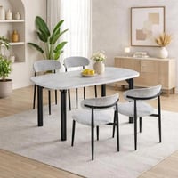 طاولة طعام ميريلا بيضاوي سطح بديل الرخام رمادي بأر...