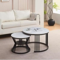 طقم طاولة قهوة لونفيرا مستديرة قطعتين سطح الحجر ال...