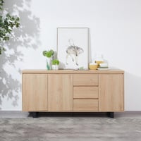 طقم طاولة سفرة بتصميم U خشب هندسي بيج مع 8 كراسي ق...