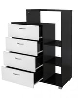 وحدة أدراج تخزين مع أرفف – أبيض وأسود