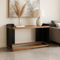 كونسول فالين آرت خشب بأسطح زجاج لون أسود x خشبي مق...