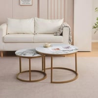 طقم طاولة قهوة ميليورا قطعتين من الحجر الملبد ابيض...