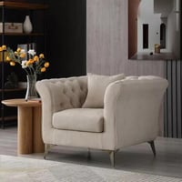 كنبة آريا مقعد واحد مع وسادة قماش مخملي لون بيج با...