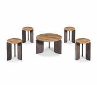 طقم طاولات ألبرتا 5 قطع خشب سطح بيج و قاعدة رمادي...