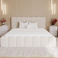 سرير فيلورا منجد بقماش بوكليه أوف وايت