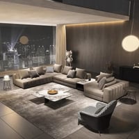 كنب زاوية ميرونا على شكل حرف L - قماش شانيل بني فا...