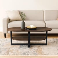 طاولة قهوة بيضاوي بسطح خشب بارما - بني غامق وأسود