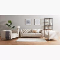 كنبة قماش 3 مقاعد من ميكونوس بتصميم فاخر لون بيج ف...