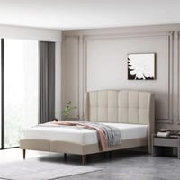 سرير كافيندش منجد بقماش مخمل باللون البيج