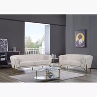 طقم كنب قطعتين أرفيلا قماش لون كريمي بارجل معدنية...