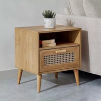 طاولة جانبية نوردك خشب مع درج خيزران و رف مقاس 50x...